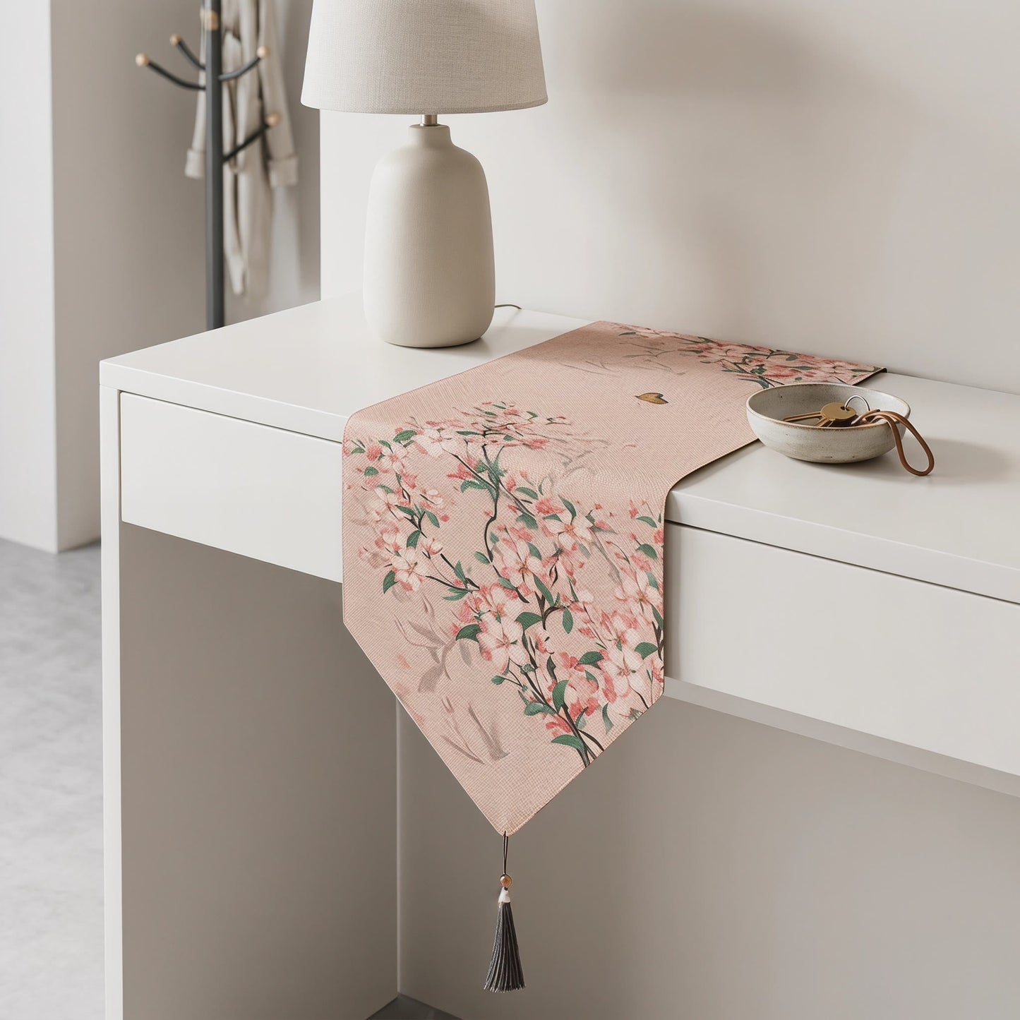 Painterly Crabapple Blossom Table Runner