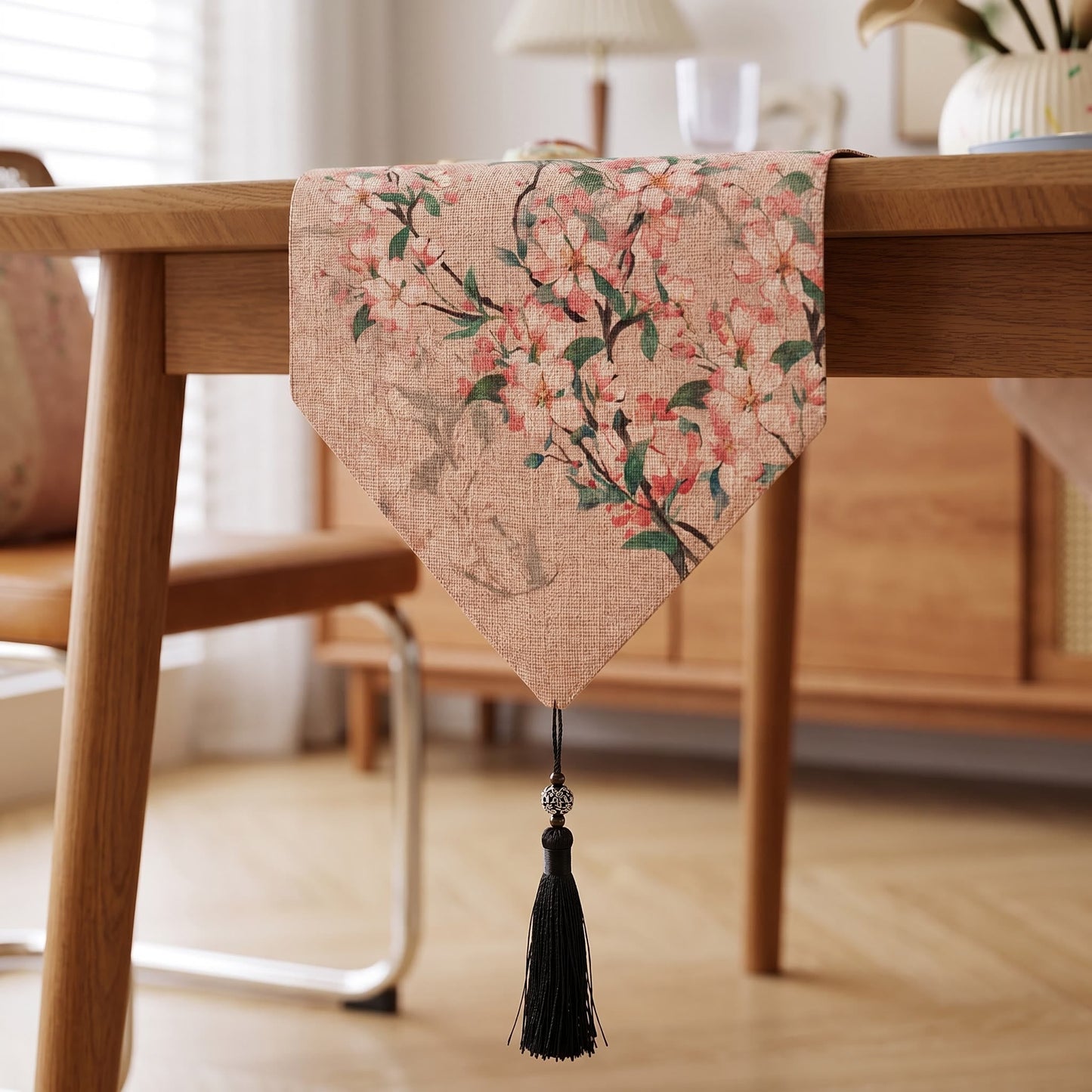 Painterly Crabapple Blossom Table Runner