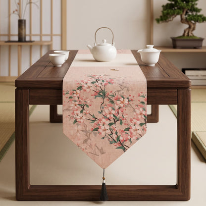 Painterly Crabapple Blossom Table Runner