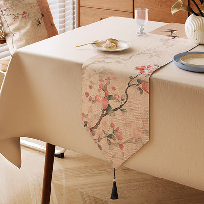 Painterly Crabapple Birds & Blossoms Table Runner