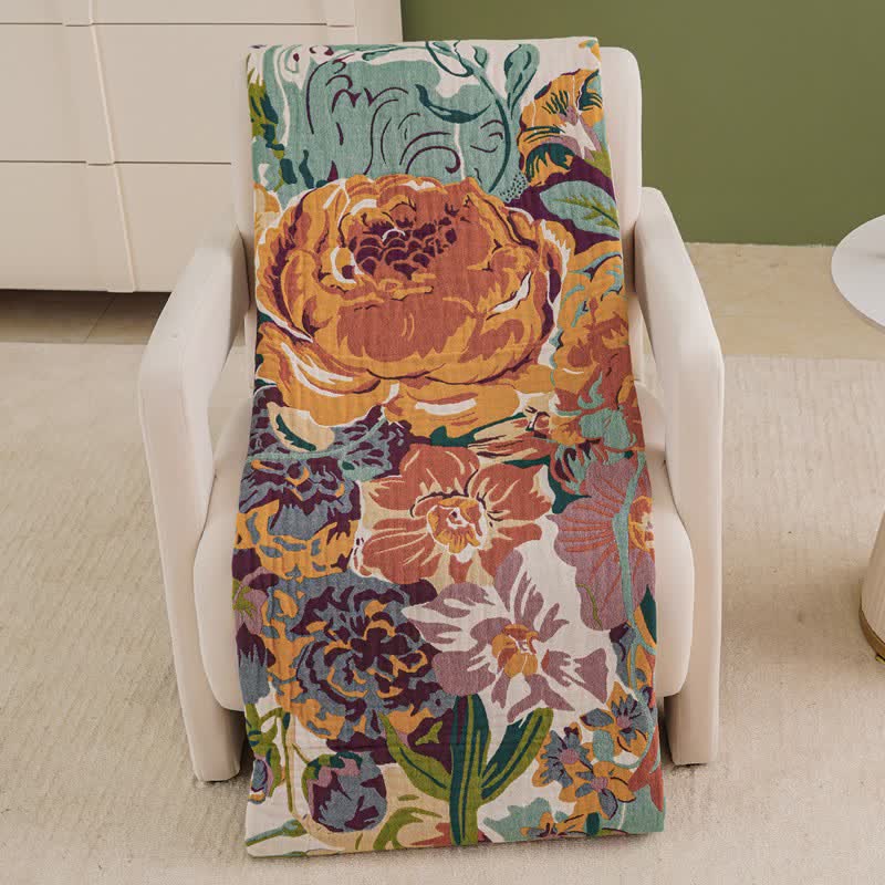 Bohemian Blooming Floral Cotton Quilt Blanket