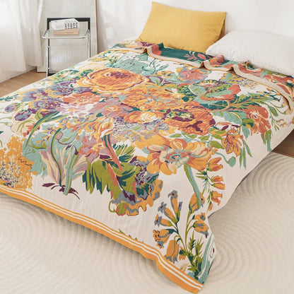 Bohemian Blooming Floral Cotton Quilt Blanket