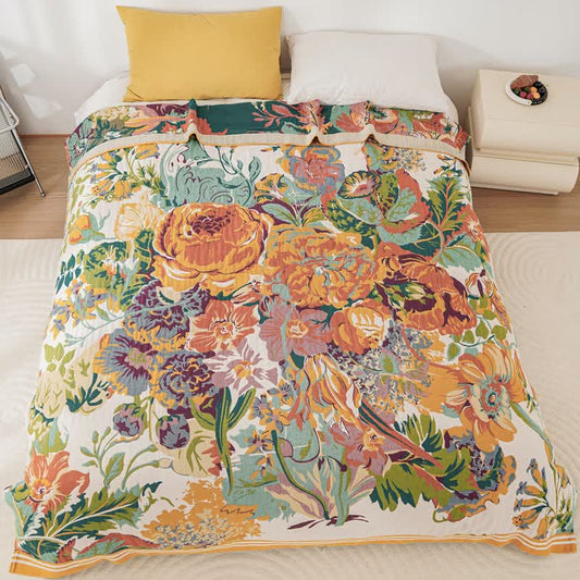 Bohemian Blooming Floral Cotton Quilt Blanket