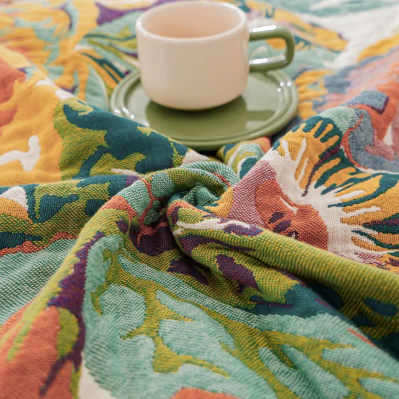 Bohemian Blooming Floral Cotton Quilt Blanket