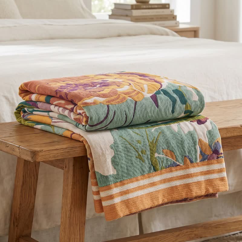 Bohemian Blooming Floral Cotton Quilt Blanket