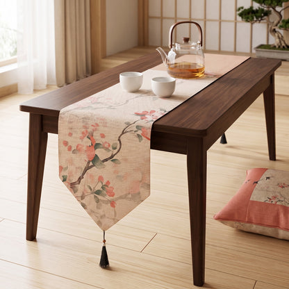 Painterly Crabapple Birds & Blossoms Table Runner
