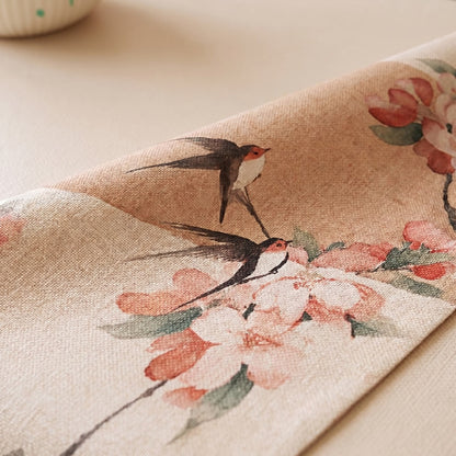 Painterly Crabapple Birds & Blossoms Table Runner