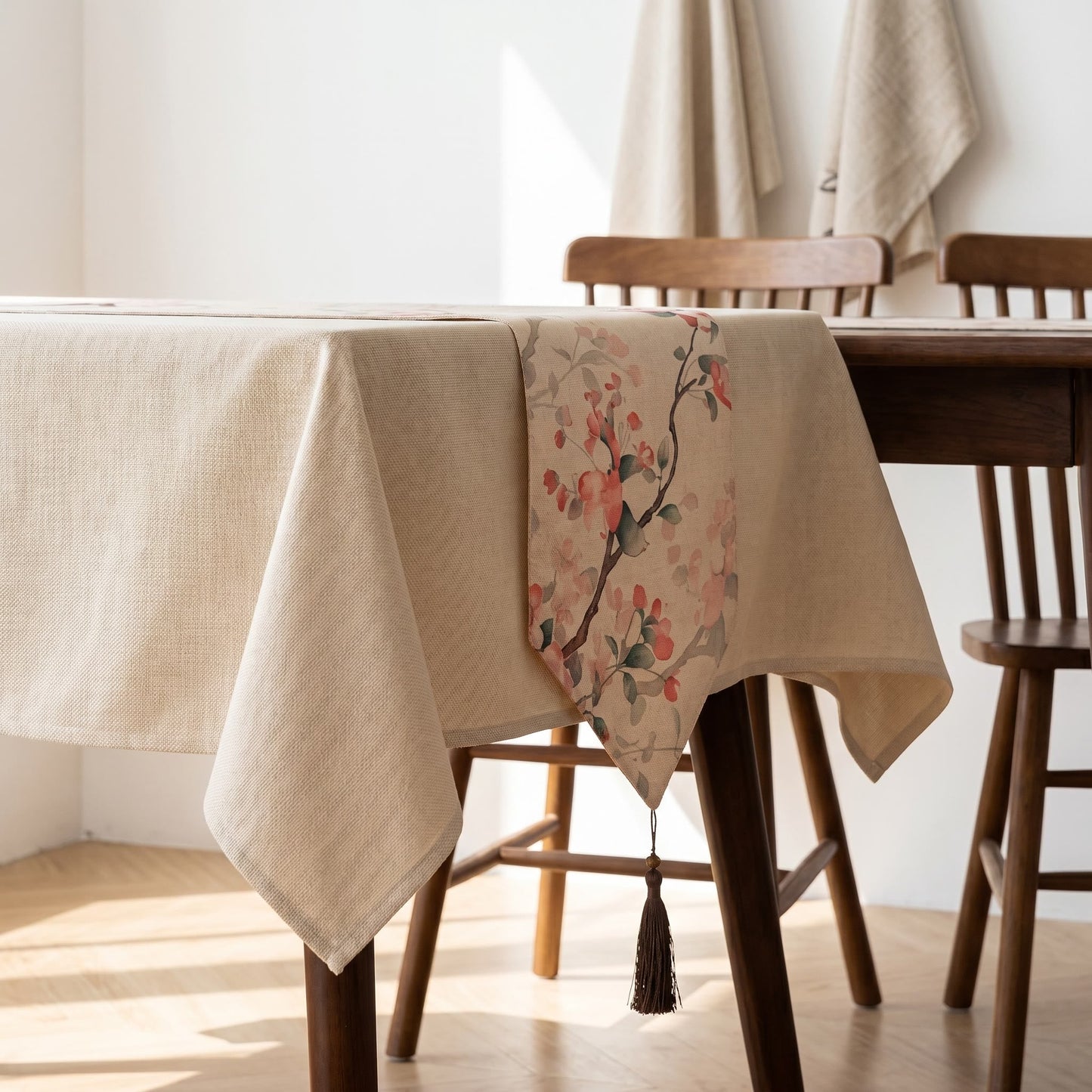 Painterly Crabapple Birds & Blossoms Table Runner