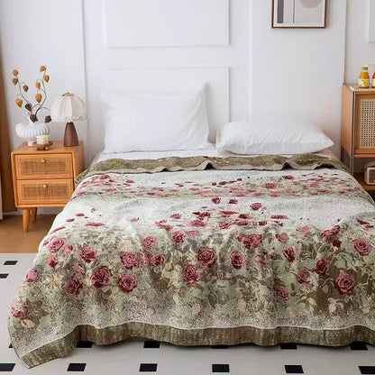 Vintage Rose Floral Cotton Muslin Quilt