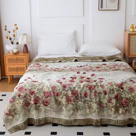 Vintage Rose Floral Cotton Muslin Quilt