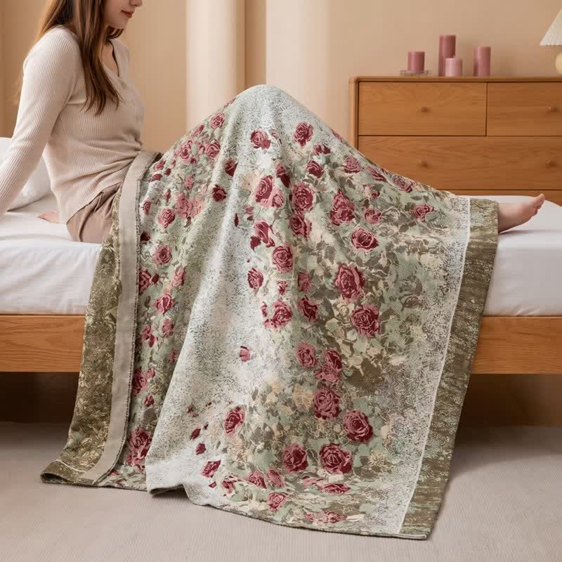 Vintage Rose Floral Cotton Muslin Quilt