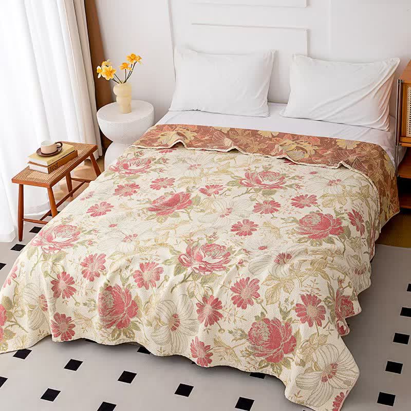 Blush Pink Floral Cotton Muslin Quilt