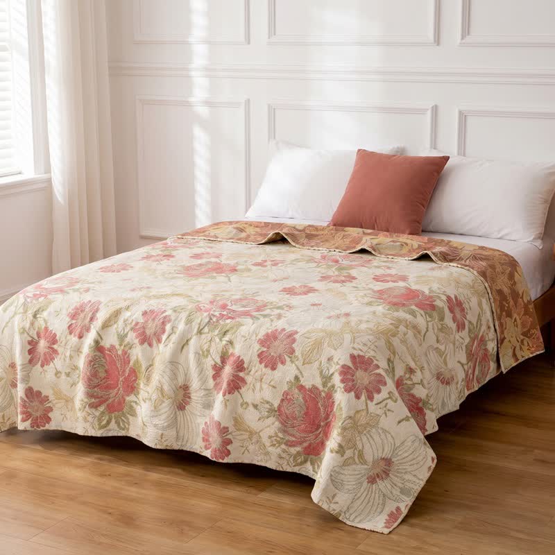 Blush Pink Floral Cotton Muslin Quilt