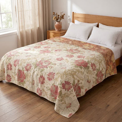 Blush Pink Floral Cotton Muslin Quilt