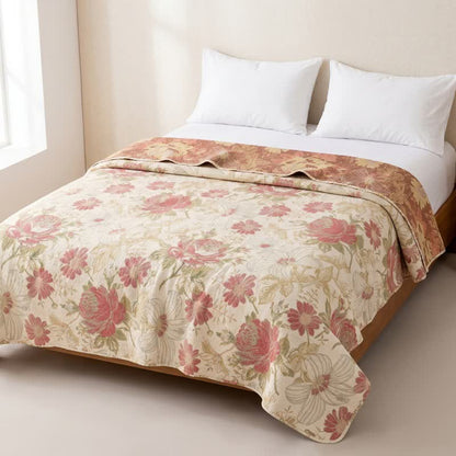 Blush Pink Floral Cotton Muslin Quilt