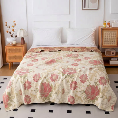 Blush Pink Floral Cotton Muslin Quilt