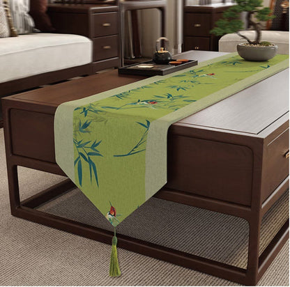 Green Bamboo & Birds Table Runner