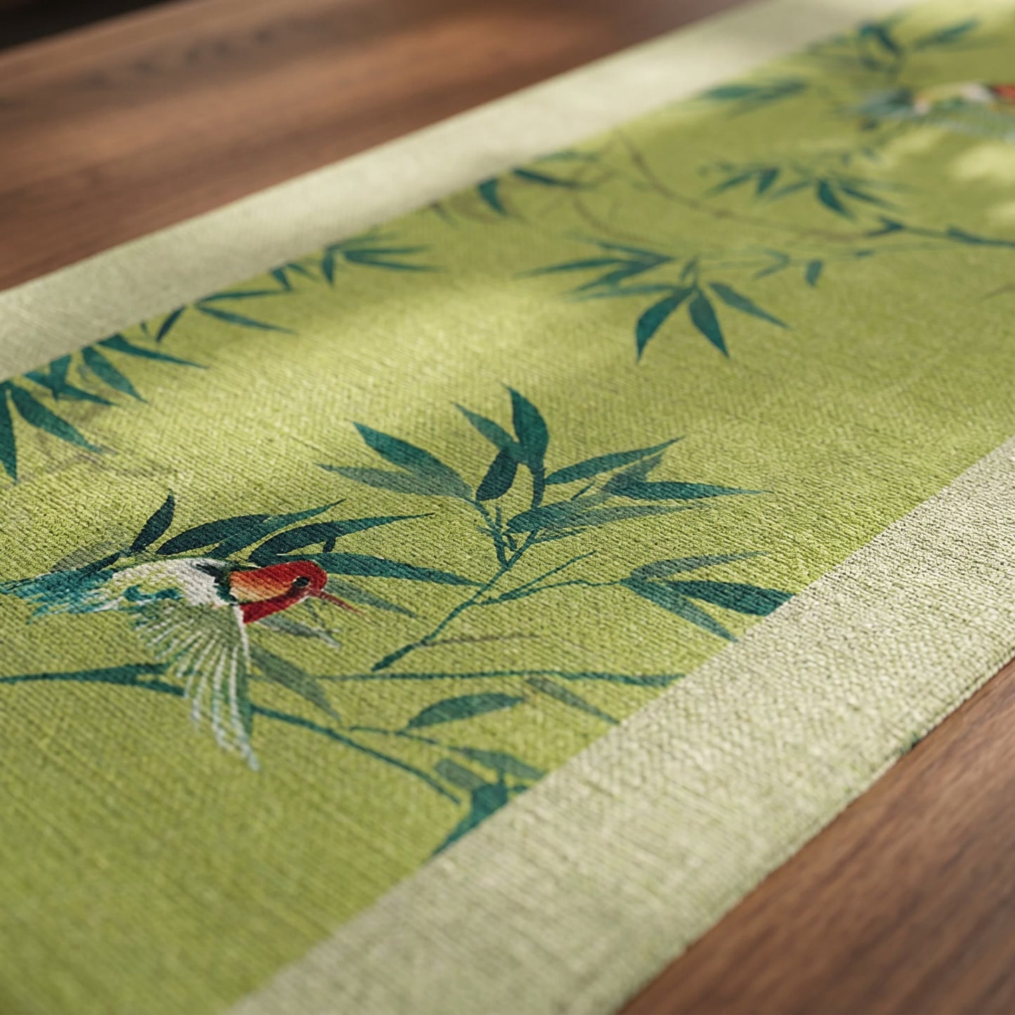 Green Bamboo & Birds Table Runner