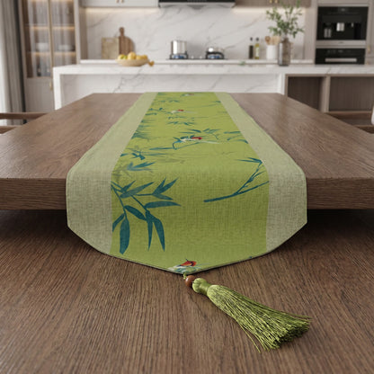 Green Bamboo & Birds Table Runner