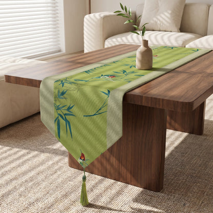 Green Bamboo & Birds Table Runner