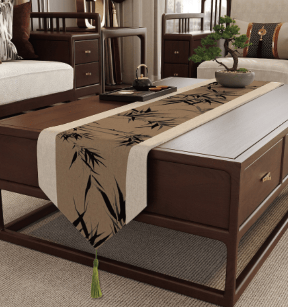 Brown Ink-Wash Bamboo Table Runner