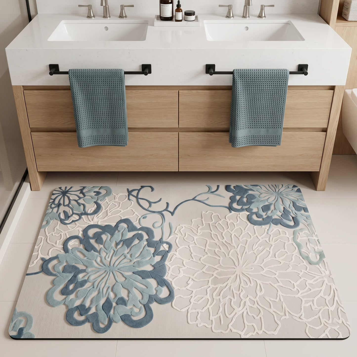 Floral Embossed Soft Non-Slip Bathroom Rug