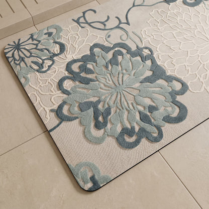 Floral Embossed Soft Non-Slip Bathroom Rug