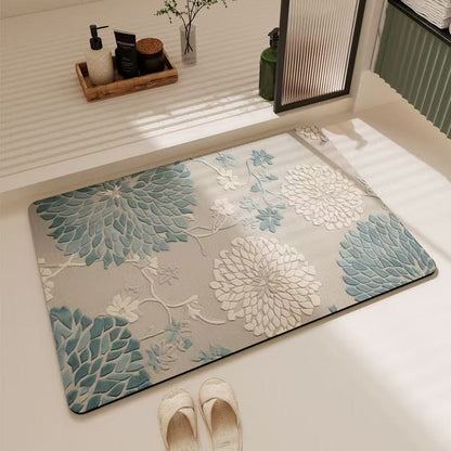 Blue Vintage Floral Non-Slip Bathroom Rug