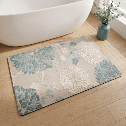 Blue Vintage Floral Non-Slip Bathroom Rug