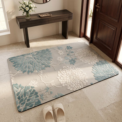 Blue Vintage Floral Non-Slip Bathroom Rug