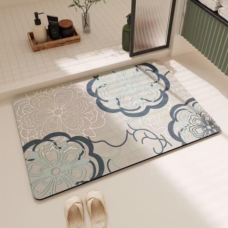 Soft Blue Filigree Floral Bathroom Rug