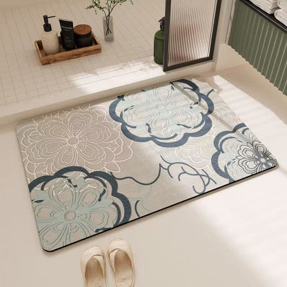 Soft Blue Filigree Floral Bathroom Rug