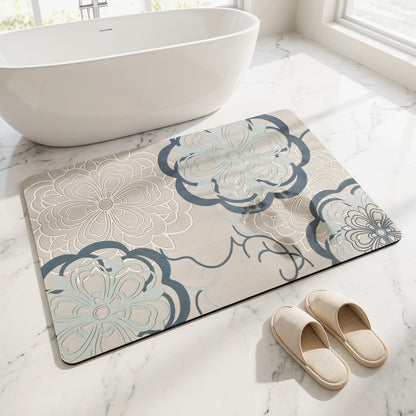 Soft Blue Filigree Floral Bathroom Rug
