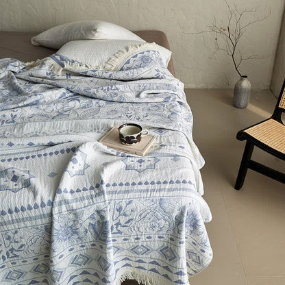 Ethnic Floral & Geometric Pattern Cotton Blanket