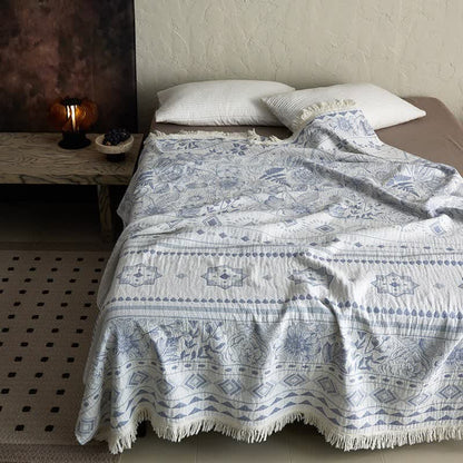 Ethnic Floral & Geometric Pattern Cotton Blanket