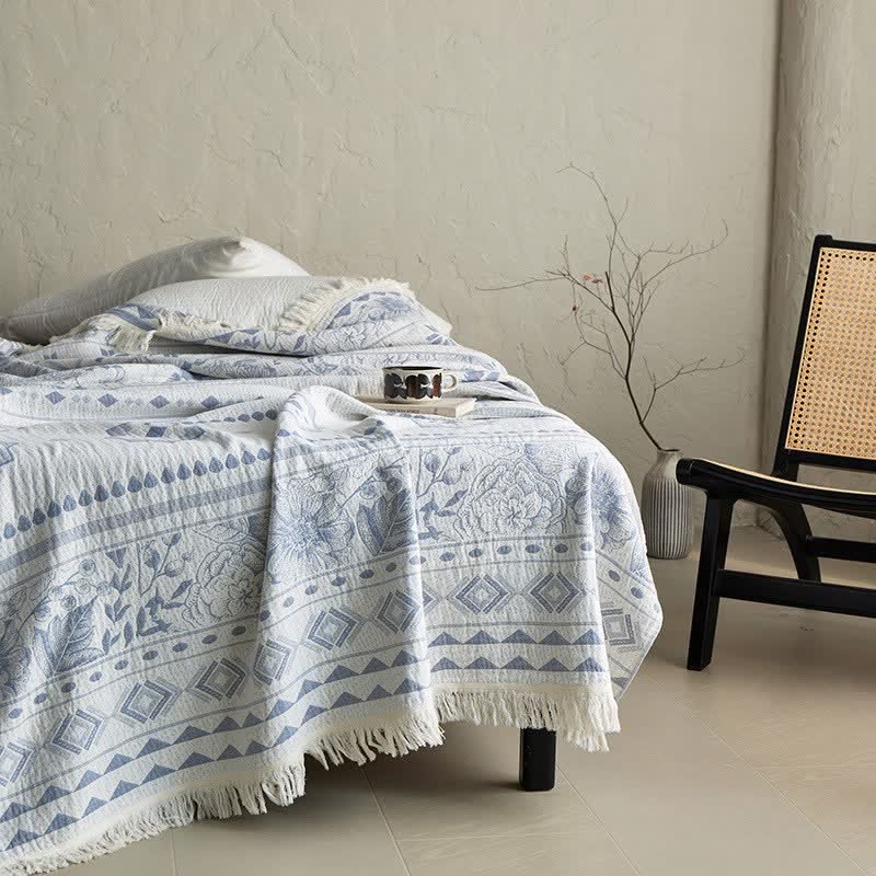 Ethnic Floral & Geometric Pattern Cotton Blanket