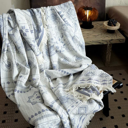 Ethnic Floral & Geometric Pattern Cotton Blanket