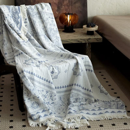 Ethnic Floral & Geometric Pattern Cotton Blanket