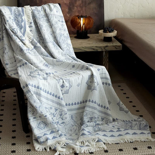Ethnic Floral & Geometric Pattern Cotton Blanket