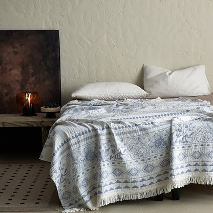 Ethnic Floral & Geometric Pattern Cotton Blanket