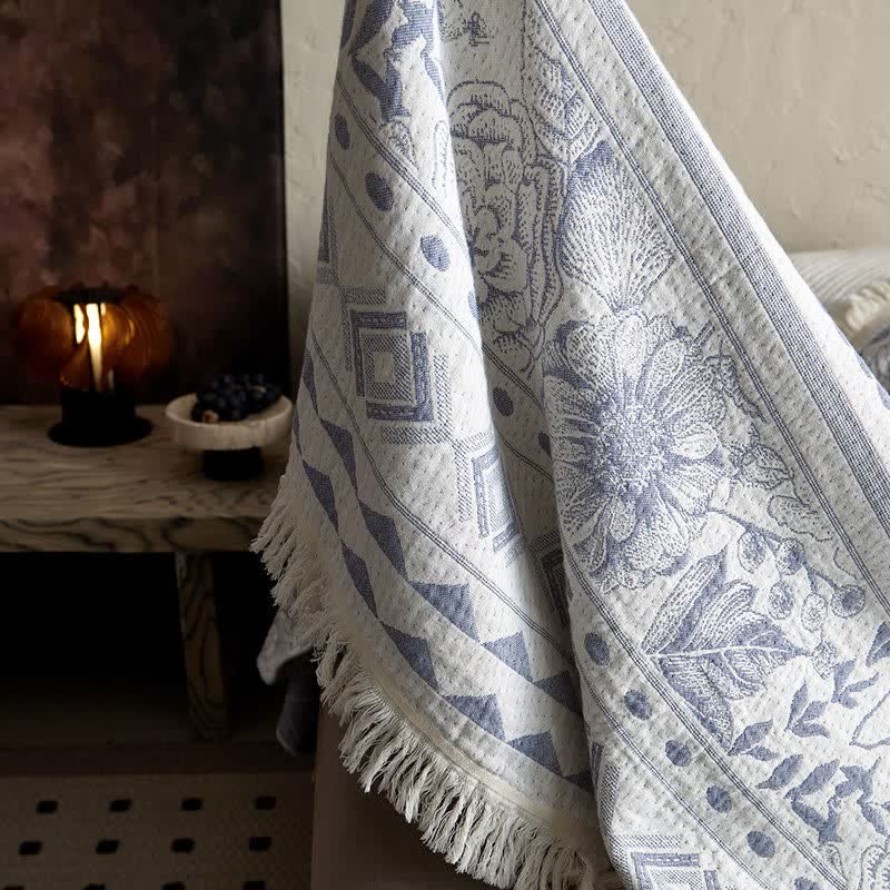 Ethnic Floral & Geometric Pattern Cotton Blanket