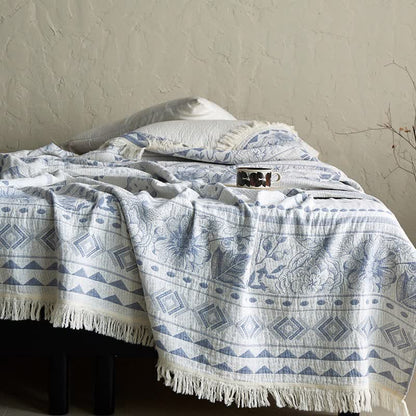 Ethnic Floral & Geometric Pattern Cotton Blanket