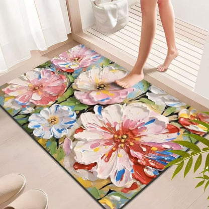 Vibrant Oil Painting Floral Bathroom Rug