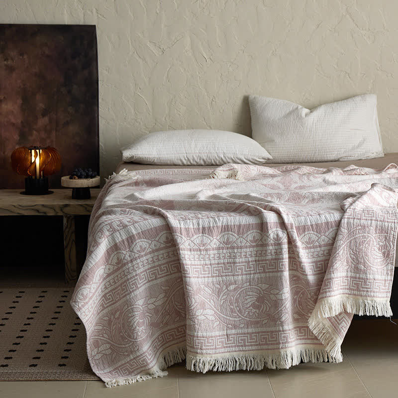 Pink Floral Scrollwork Pattern Cotton Blanket