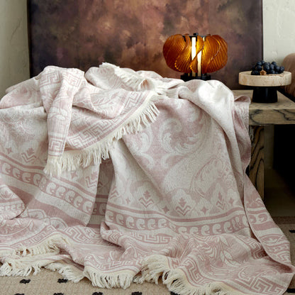 Pink Floral Scrollwork Pattern Cotton Blanket