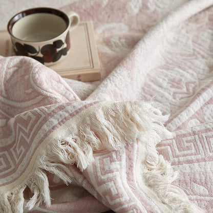 Pink Floral Scrollwork Pattern Cotton Blanket