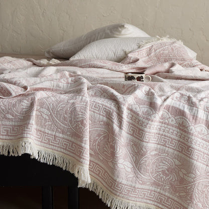 Pink Floral Scrollwork Pattern Cotton Blanket