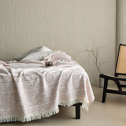 Pink Floral Scrollwork Pattern Cotton Blanket