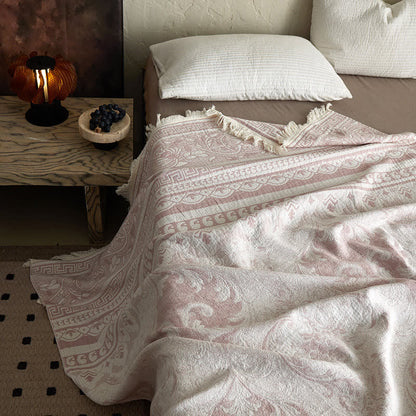 Pink Floral Scrollwork Pattern Cotton Blanket