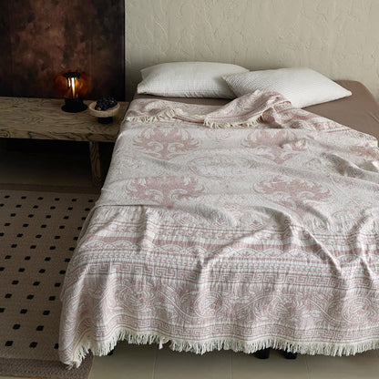 Pink Floral Scrollwork Pattern Cotton Blanket